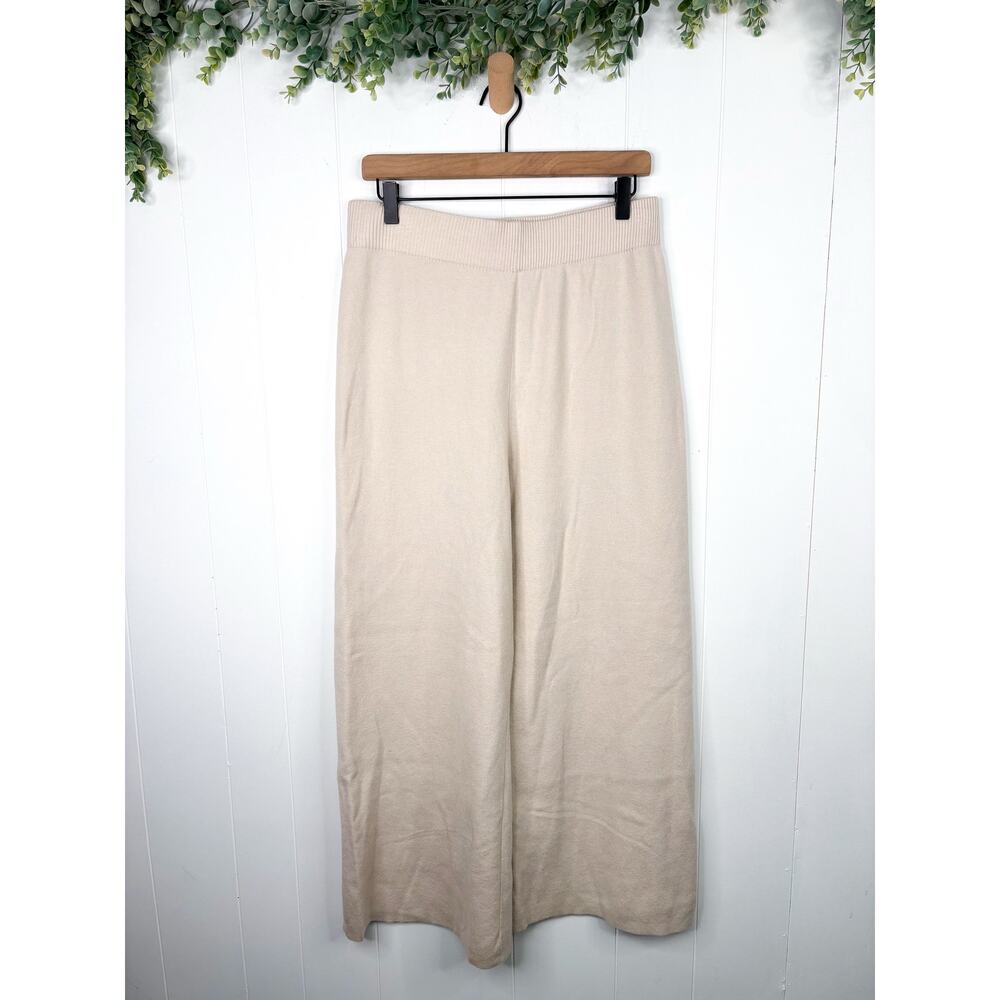 Sioni Cream Soft Knit Pull On Wide Leg Sweatpants Large Minimalist Loungewear - Picture 2 of 8